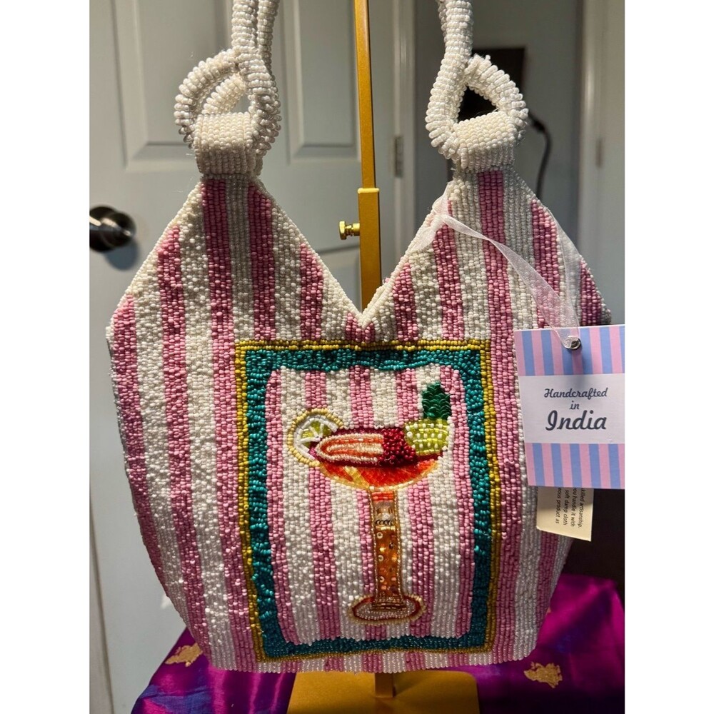 NWT Handcrafted in India Beaded Striped Margarita Shoulder Bag